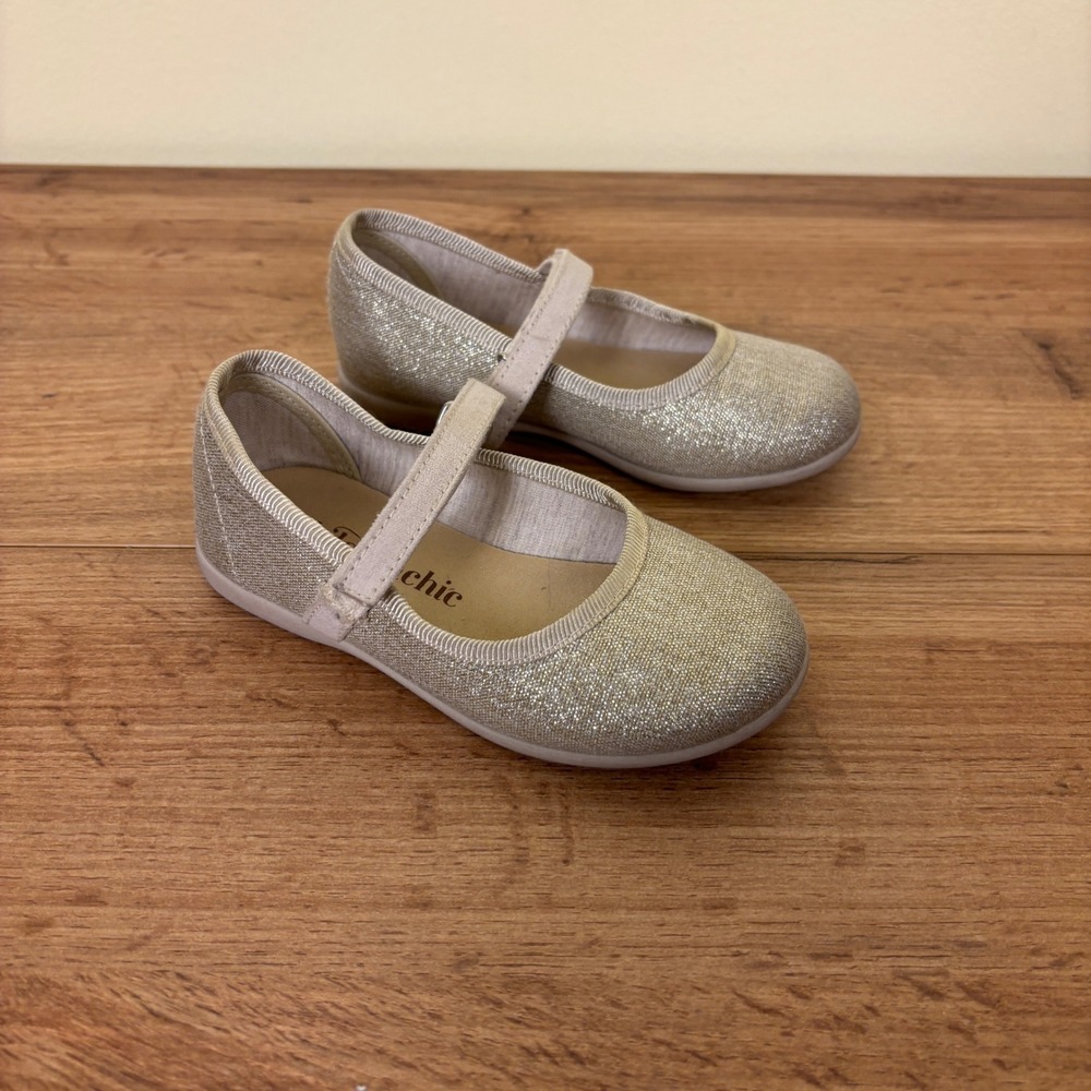 CHILDRENCHIC Luna Mary Jane Canvas Flats Gold Kids Size EU 24 US 8 Casual Formal
